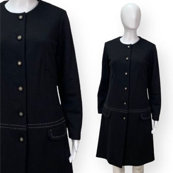 Vintage 60s Toni Todd Drop Waist Button Front Black Dress Jacket Size S - Picture 1 of 10